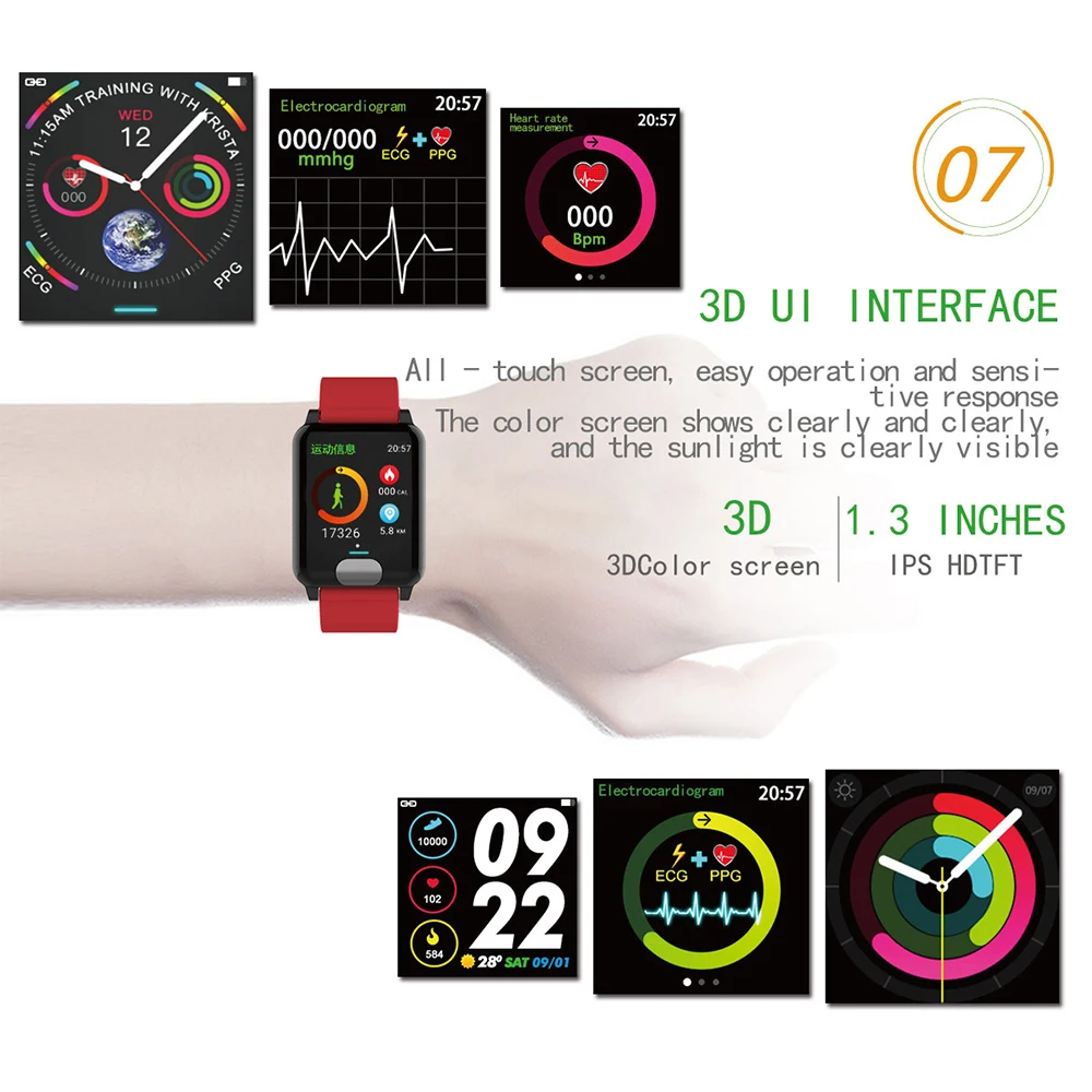 Smart Watch ECG+PPG Smart Wristband Fitness Tracker Heart Rate Monitor Blood Pressure Watch Smart Bracelet for IOS Android Phone