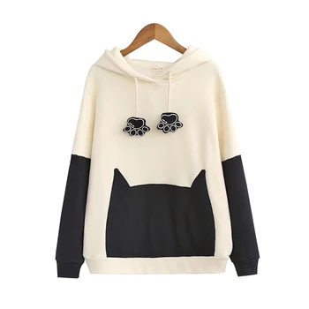 

Spring Mori Girl Pullovers And Hoodie Women's Cartoon Cat Printing Cute Long Sleeved Female Cotton Lovely Hooded Hoodie U511