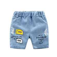 Rlyaeiz/шорты для мальчиков и девочек, лето, Повседневные детские джинсовые шорты с эластичной резинкой на талии, потертая одежда, джинсовые шорты, Комбинезоны для От 2 до 7 лет