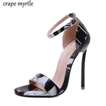 

Jelly Sandals Fetish High Heels Sandals Women Fashion Ankle Strap Pointed Toe Shoes Metal Thin Heels Buckle Strap heels YMA854
