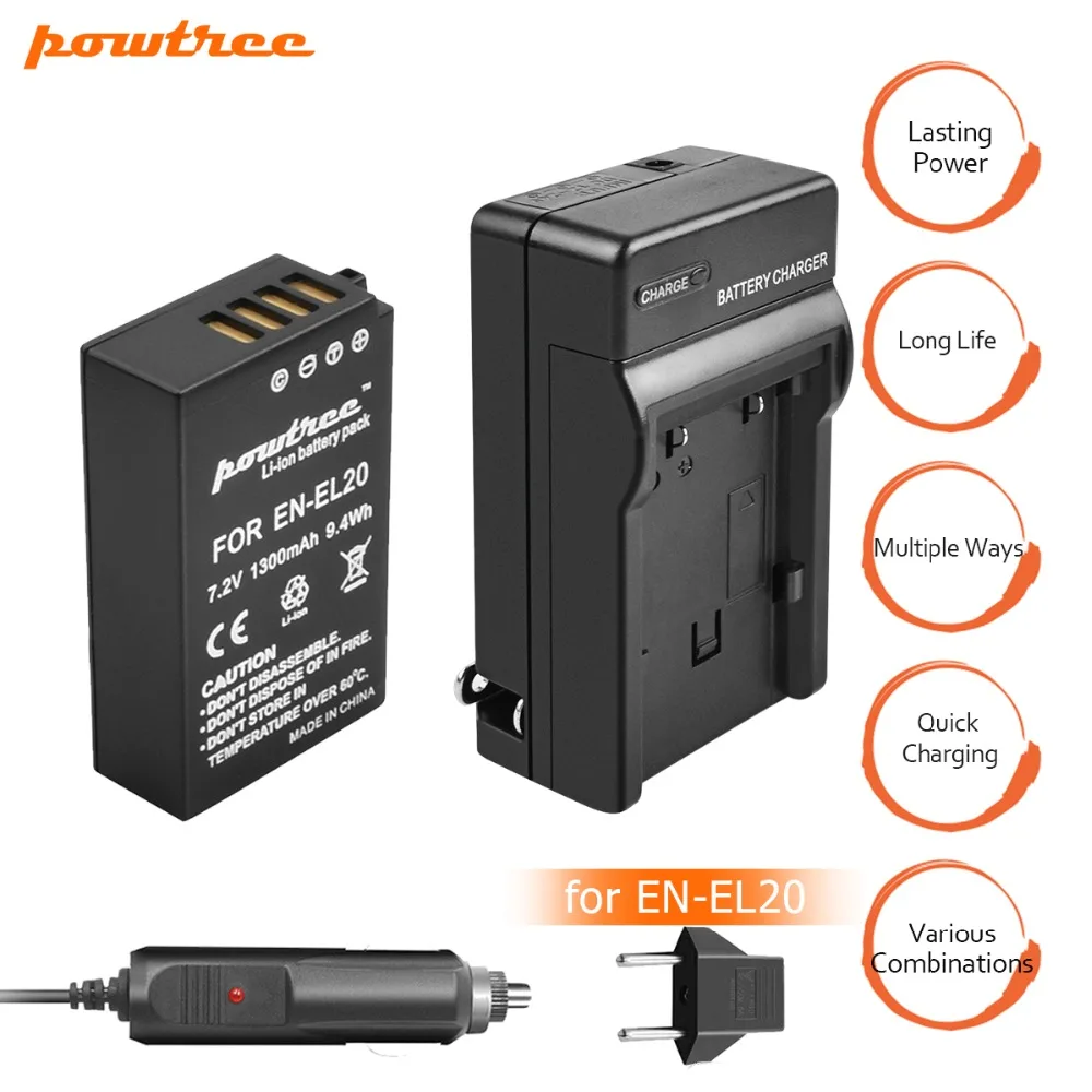 

1X EN-EL20 ENEL20 EN EL20 AKKU Battery 7.2V 1300mAh +Battery Charger+Car charger for Nikon 1 J1 J2 J3 S1 Free Drop Z1 Camera L15