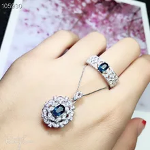 Магазин Акция, 925 серебро, натуральный сапфир костюм, кольцо ожерелье, 0,5 карата каждый, роскошный и изысканный