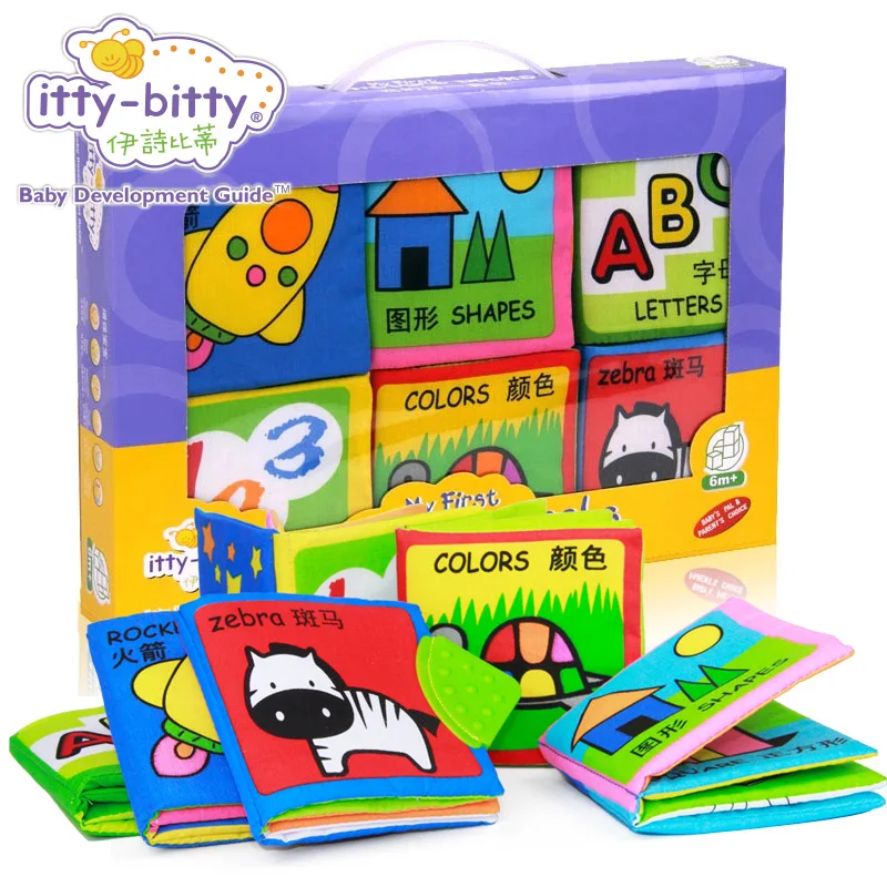 

Itty-bitty Soft Development Cloth Baby Books 6PCS Fun Rattle Teether Infant Toddlers Education Toys for Children Gift Unfolding