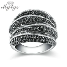 Mytys Marca Anillos Negros para Las Mujeres Pavimenta El Ajuste Negro Marcasita Anillo Blink 2017 Diseño de Moda R1808