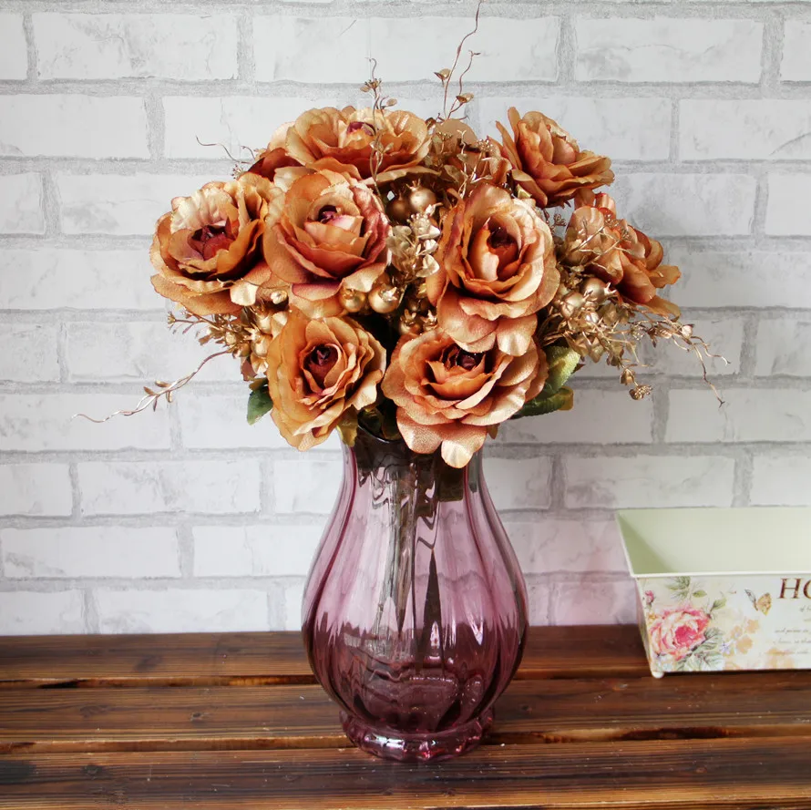 European large luxurious flower rose gold silk flowers in Phnom Penh living room decorationin