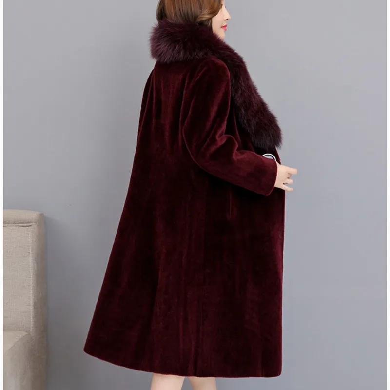 Большие размеры, зимнее женское элегантное шерстяное пальто с воротником из лисьего меха в Корейском стиле, модное сексуальное пальто с карманами