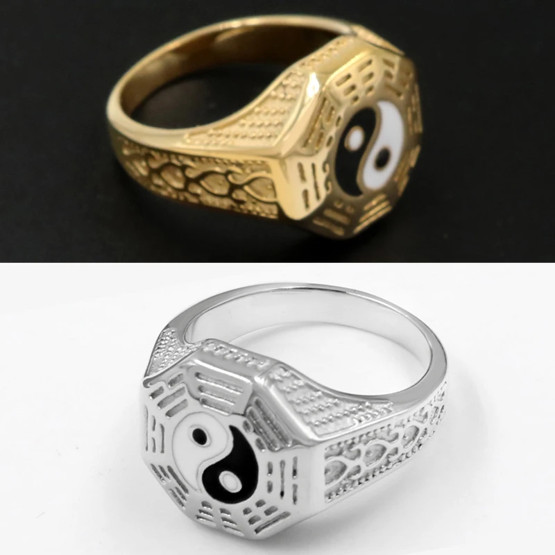 

High Quality Jewelry Ringfs Vintage Men Boy Epoxy with Yin Yang Symbol Ring in Stainless Steel Jewelry Mens Accessories