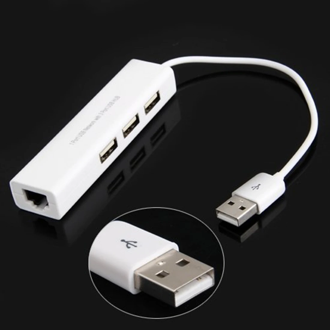 Высококачественный портативный USB 2 0 к RJ45 Lan сетевой Ethernet адаптер карта + 3 порта