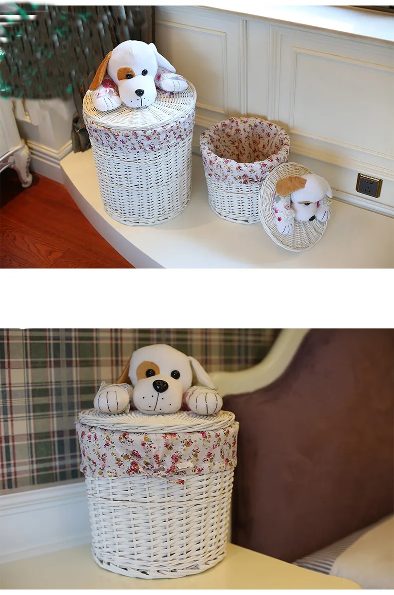 Круглая плетеная корзина-органайзер для игрушек, одежды, аккуратная маленькая-большая-плетеная-корзина для хранения, плетеная корзина для белья с крышками для собак