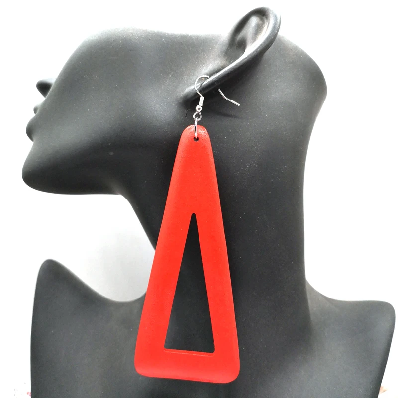 

Red Triangle Wooden Earrings
