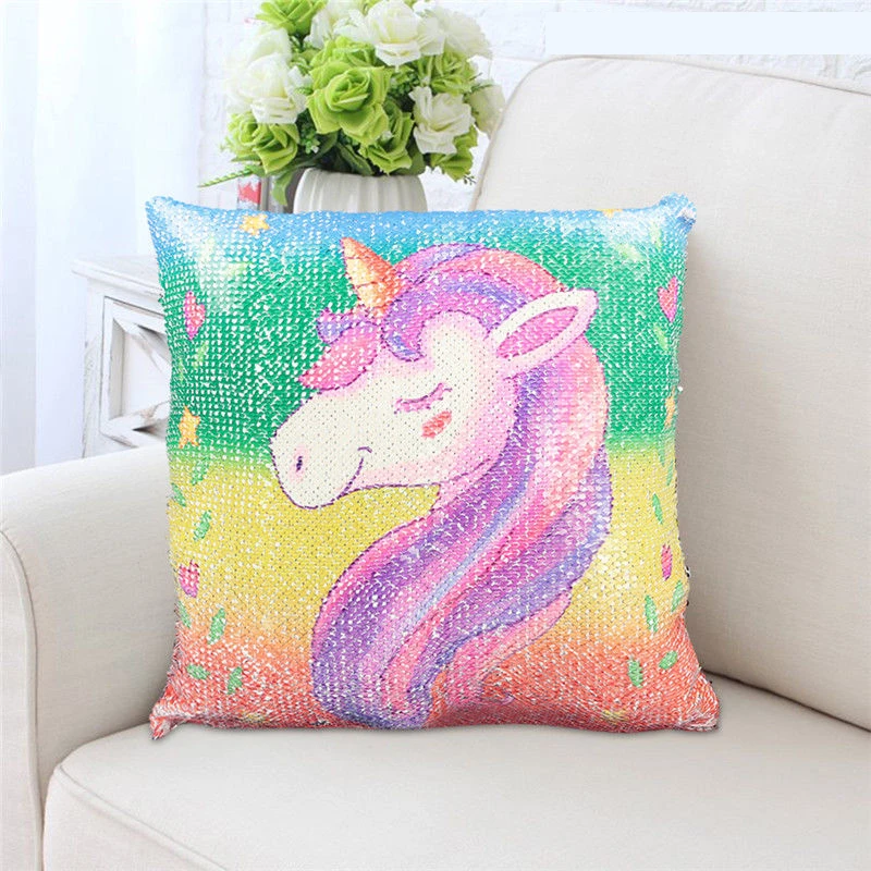 

Unicorn Mermaid Reversible Sequins Cushion Cover 40*40 Decorative Magical Shining Pillows For Sofa Home Decor Drop Shipping