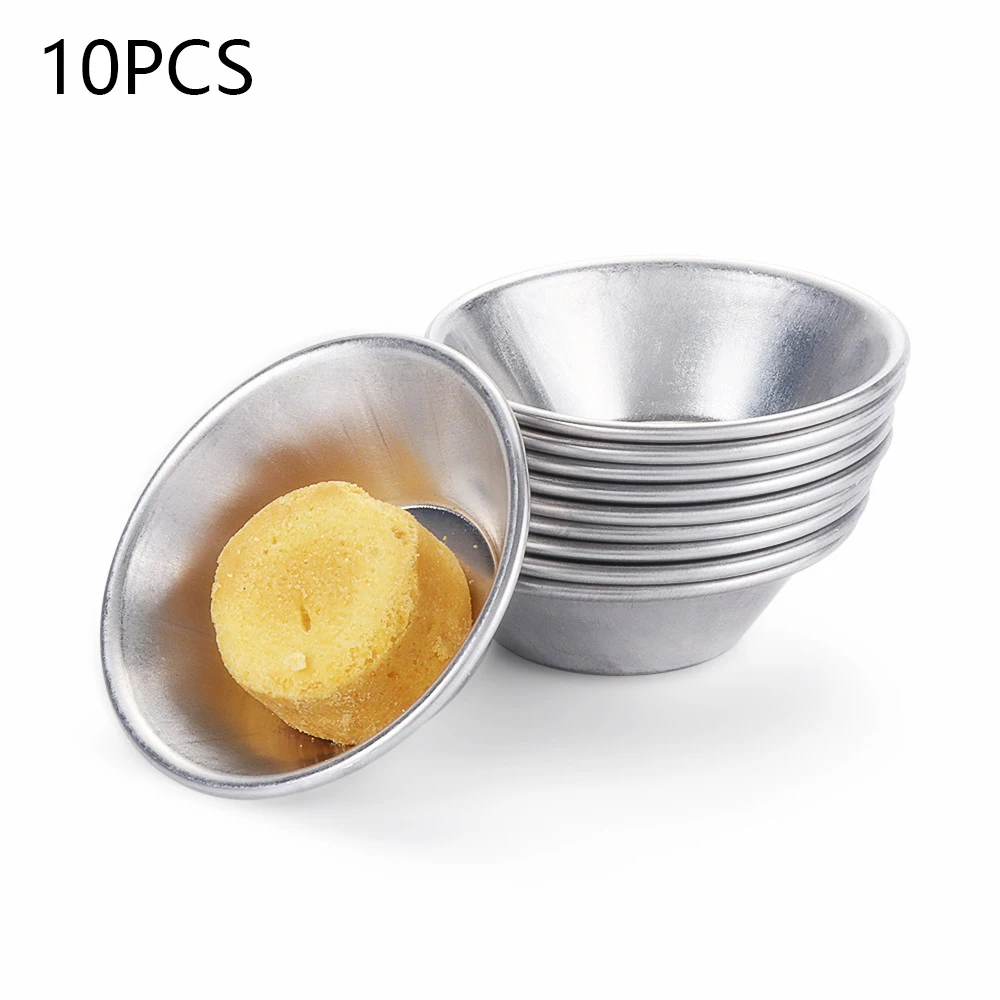 

10pcs/lot Egg Tarts Mold Round Aluminum Alloy Mould for Steamed Cupcake Rice Cakes Tartlets Small Baking Tools