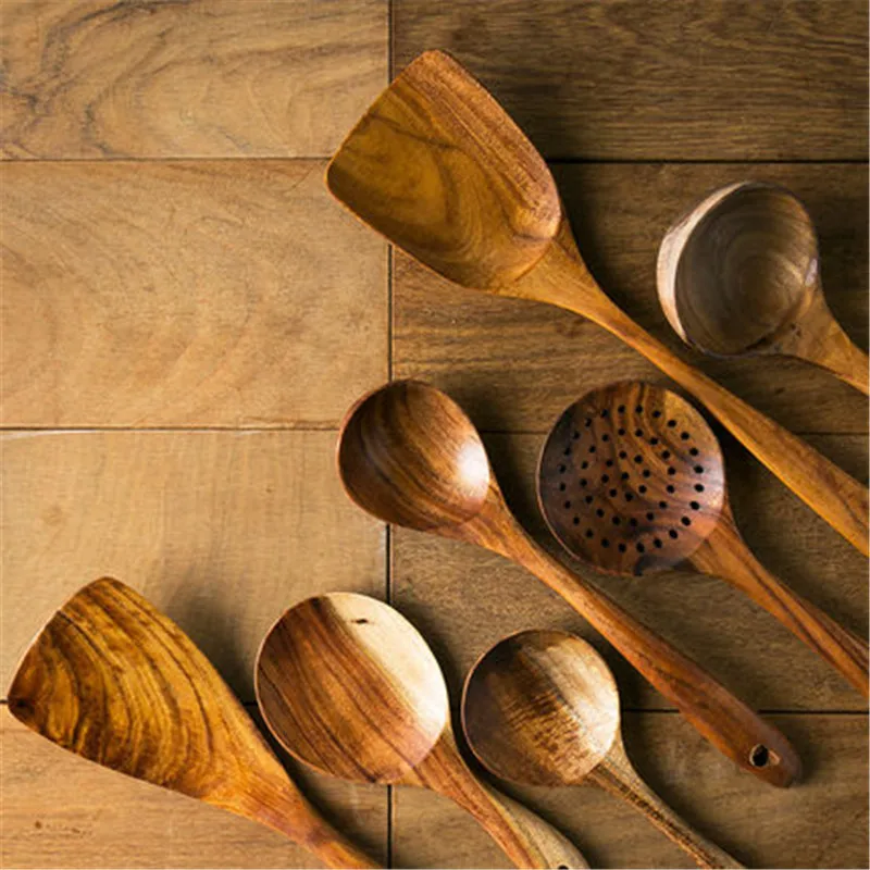 

KINGLANG Long handle wooden spatula spoon cooking wood shovel non-stick pan without paint household wood spoon