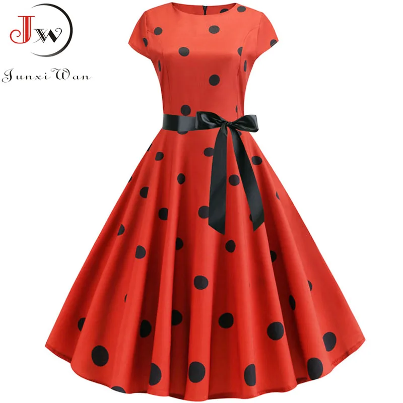 2019 Women Summer Dress Vintage Floral Print Rockabilly Dress Robe Femme Sundress Vestidos Plus Size Polka Dot Party Dress
