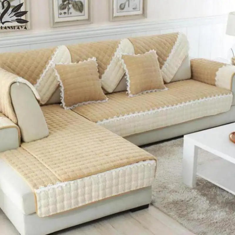 Cream Color Sofa Pad Simple Modern Living Room Pure Color Fabric Four