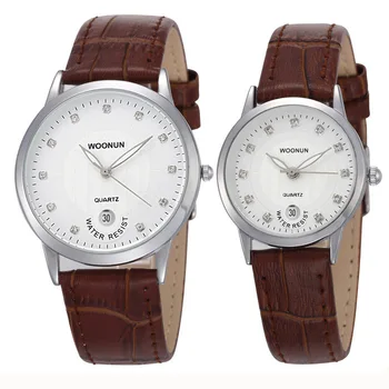 

WOONUN Top Famous Brand Luxury Lovers Watches Leather Strap Rhinestone Quartz Couple Watch Set Fashion Couple Watches For Lovers