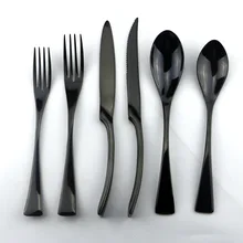 6 Teile/los 18/10 Edelstahl Geschirr Set Schwarz Besteck Menuemesser Kugeln Besteck-set Gabel Geschirr Dessert Gabel