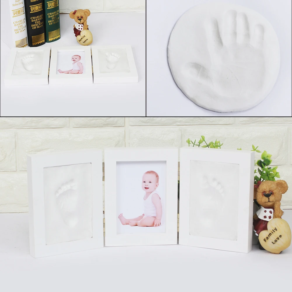 Newborn Inkpad Handprint Footprint Imprint Solid Wooden Photo Frame Kit Casting Baby Care Air Drying Soft Clay Baby Souvenirs