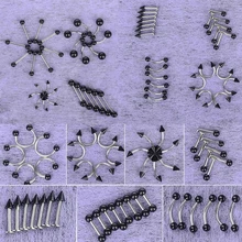 50 шт./лот 10 видов стилей черный язык живота губы бровей перегородка хряща носа штанги кольца, пирсинг тела, украшения оптом