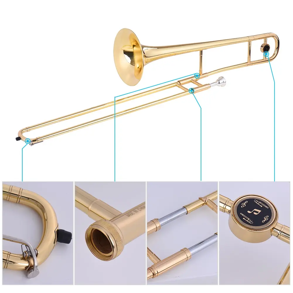 Ammoon Alto Trombone латунный золотой лак духовой инструмент Bb тон B плоский с мельхиором мундштук Чистящая палка чехол