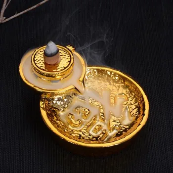 

Golden Blessing Good Luck Backflow Incense Burner Ceramic Wreath Bless Loyalty Letter Tower Incense Holder for Friend Best Gift