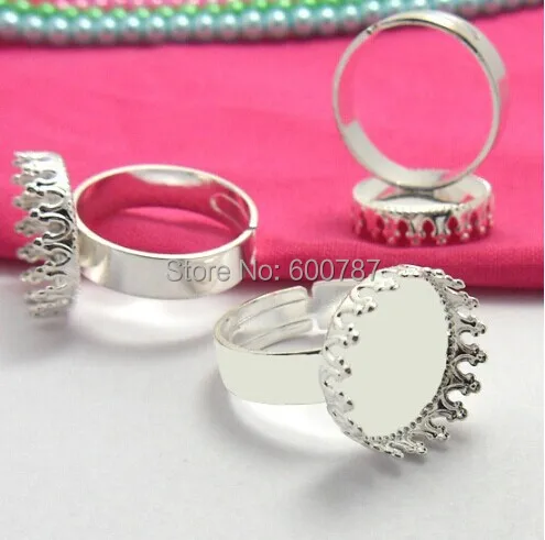 

20pc Plated Sliver Queen Ring Blank Settings Ring Bezels Fit 15mm Glass Cabochons DIY Making For Women Party Jewelry Accessories