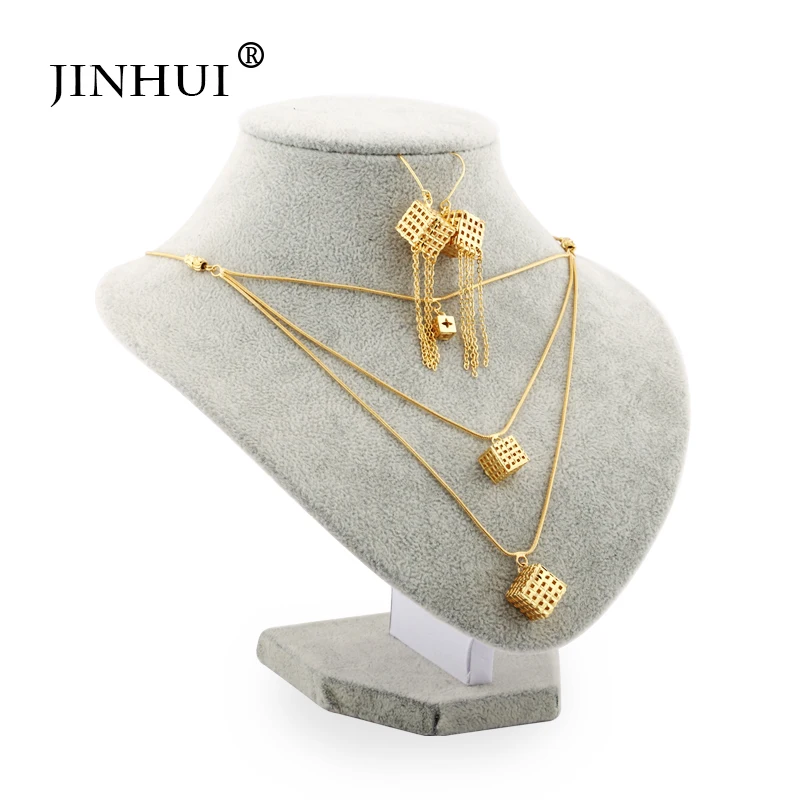 

Jin Hui African Fashion gold color jewelry sets Dubai for women best gifts Party wedding Necklace and Earrings sets