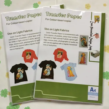 

20 sheets per lot No shipping cost,no need to cut image,A4 size light color laser t-shirt paper heat transfer