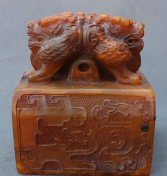 

4" Old China Shoushan Stone Double Beast Head Dynasty imperial Seal Stamp Signet