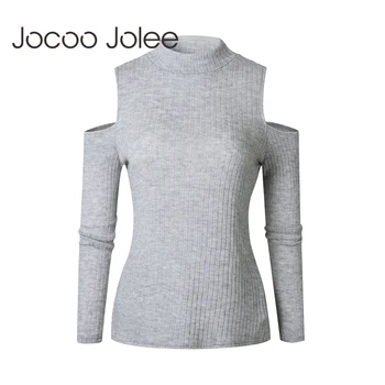 

Jocoo Jolee Women Sweater Pullover Basic Rib Knitted Off Shoulder Solid Crew Neck Essential Jumper Long Sleeve Sweater 2018 New