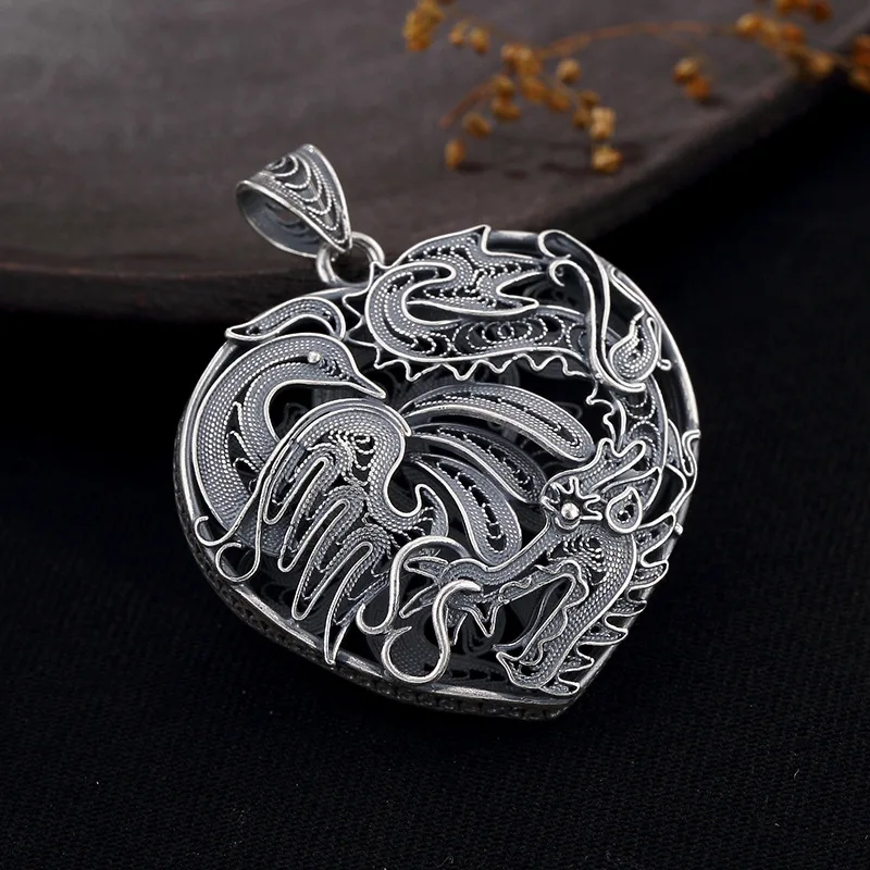 

Phoenix Love Heart Shape 925 Sterling Silver Diy Pendant Charms Women Costume Jewelry Fit Pendant Necklace Suspension HP035