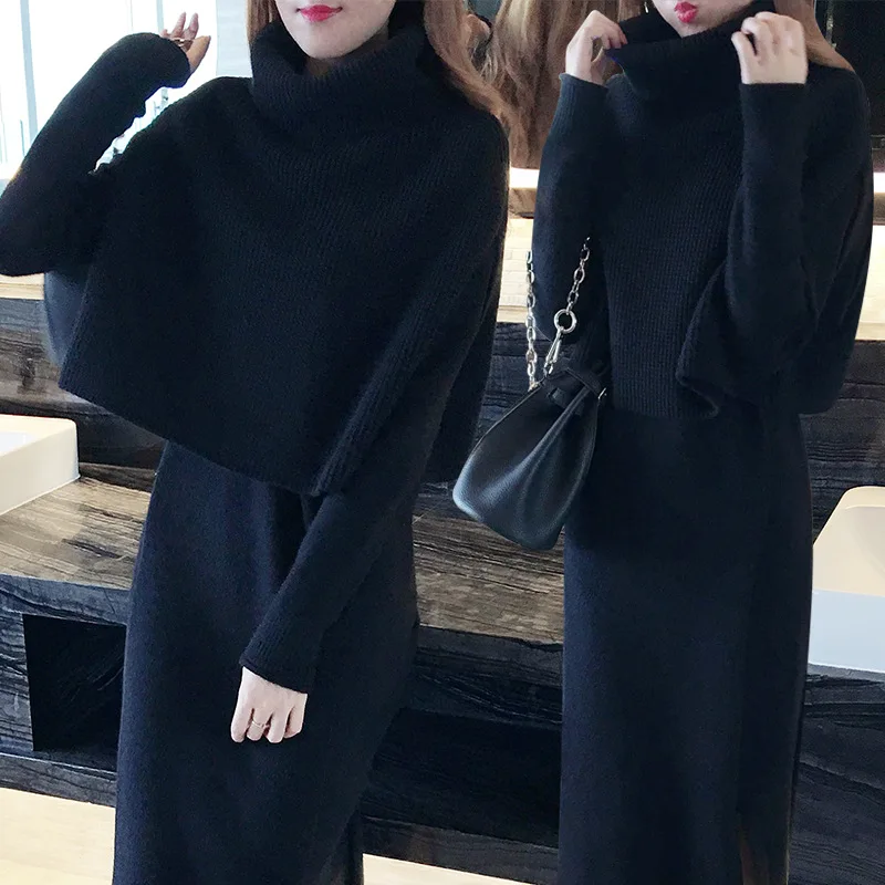 pullover Sweater long cutou dress two pcs clothing set new long sharp suits long-sleeved 2018 fall and winter knitwear women pullover Sweater long cutou dress two pcs clothing set new long sharp suits long-sleeved 2018 fall and winter knitwear women