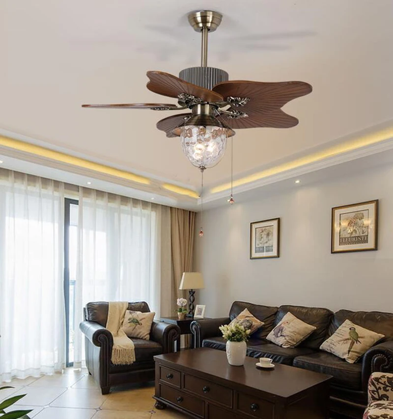 Из массива дерева с резьбой Лист потолочный вентилятор лампа Юго-Восточной Азии Электрический вентилятор приспособление китайский стиль гостя столовая вилла кабинет