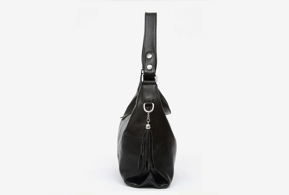 2018 New Fashion Soft Real Genuine Leather Tassel Women's Handbag Ladies Shoulder Tote Messenger Bag Purse Satchel Black White 12