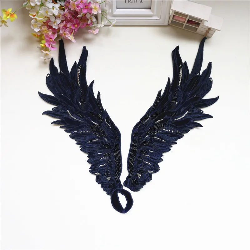 

1pair New wing Embroidery lace applique paillette fabric sweater clothes patch sequined stickers t-shirt diy decoration