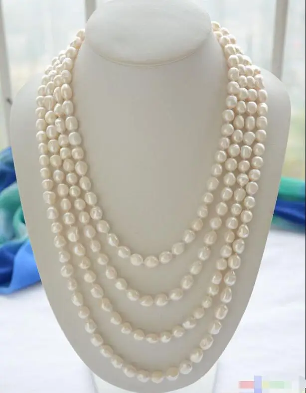 

FREE SHIPPING HOT sell new Style >>>> Long 100" 10mm white baroque freshwater pearl necklace