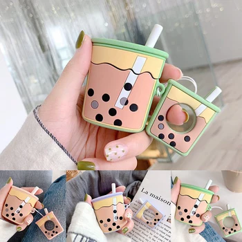 

For AirPods Case Cute Milk Tea with Strap Protective silicon Cover For iPhone Wireless Earphone Case original For Air pods 2