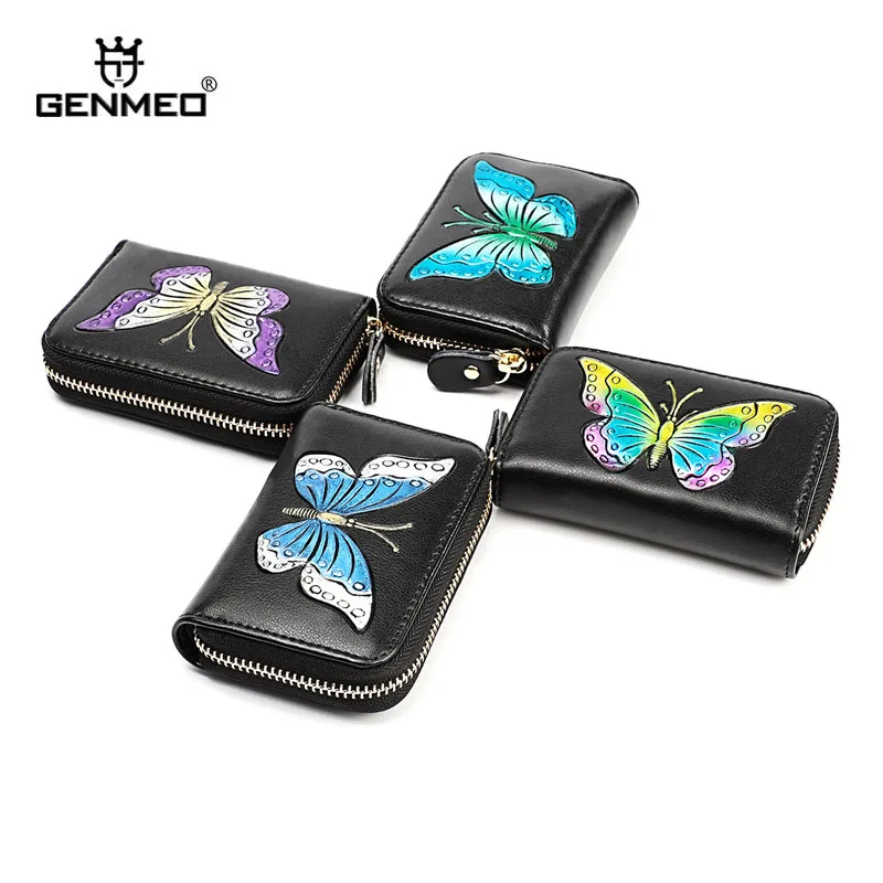Genmeo новое мини-кошелек из натуральной кожи с 3D принтом бабочки женская сумка-клатч из воловьей кожи с держателями карт женский кошелек для