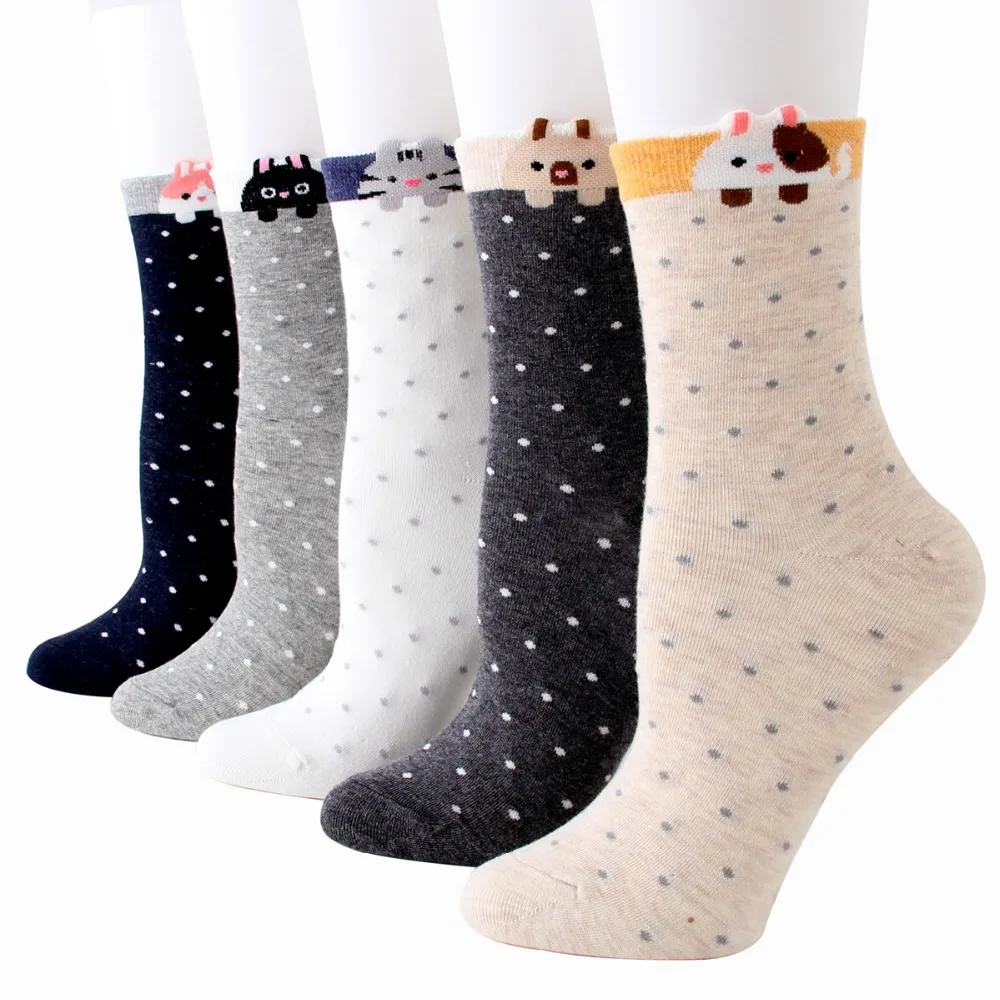 Женские носки из чесаного хлопка с рисунками животных, кошек, собак, совы, панды, птиц, Санты, геометрические забавные носки(Z - Цвет: B Random delivery
