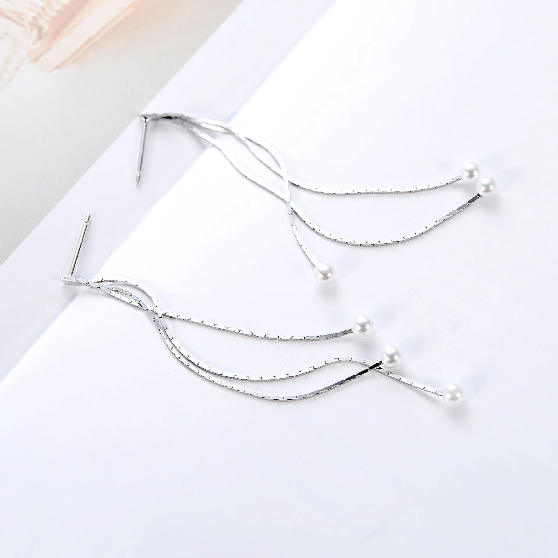 pearl tassel earring 100% 925 Sterling silver Jewelry fashion Hypoallergenic Stud earrings for women girl gift