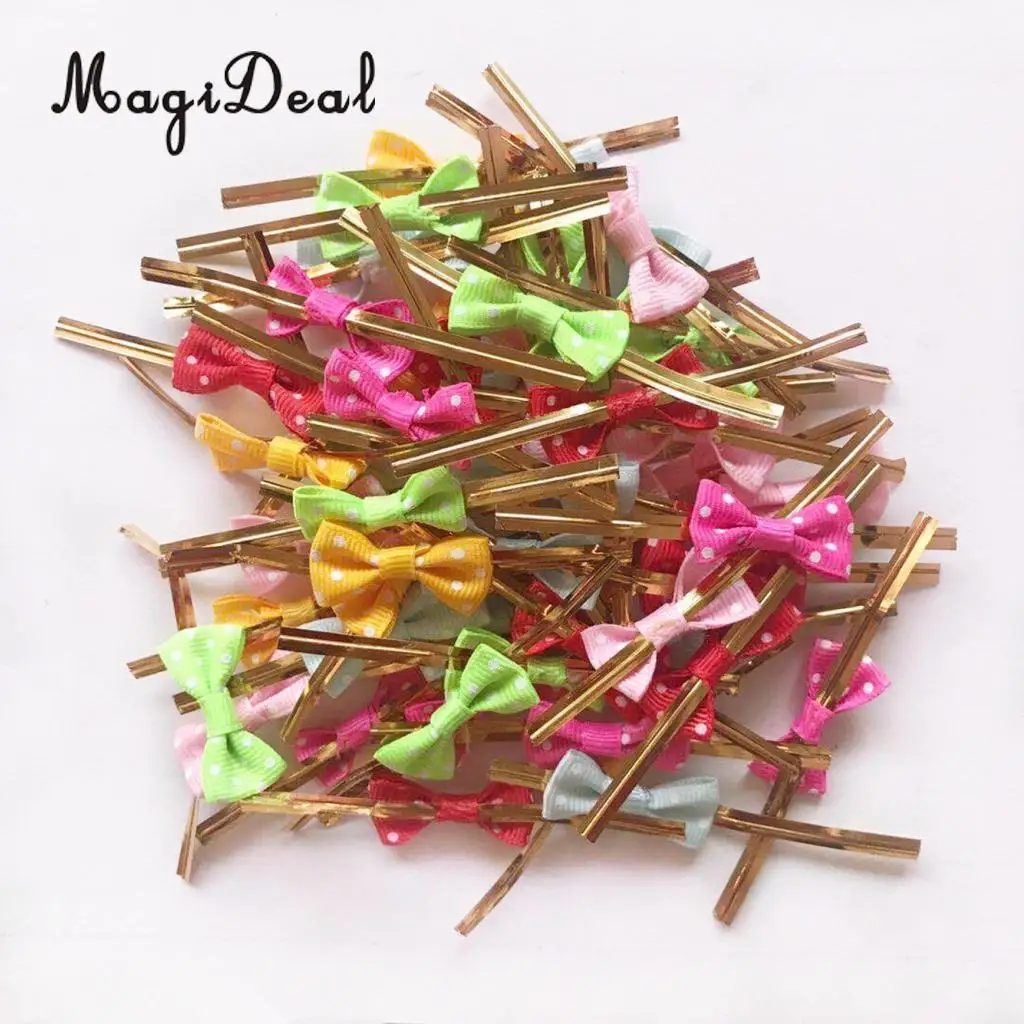 50pcs Cute Bowknot Metallic Twist Ties Wire  for Candy Lollipop Cake Pop Cello Paper Bag Sealing Gift Party Decor Supplies 8cm