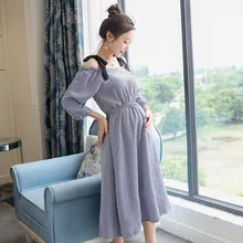 Новое платье для беременных, корейское летнее клетчатое хлопковое льняное платье для беременных, платье для беременных, длинное платье для беременных