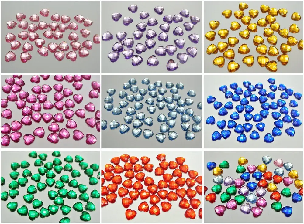 

250 Clear Acrylic Faceted Heart Flatback Rhinestone Gems 8X8mm
