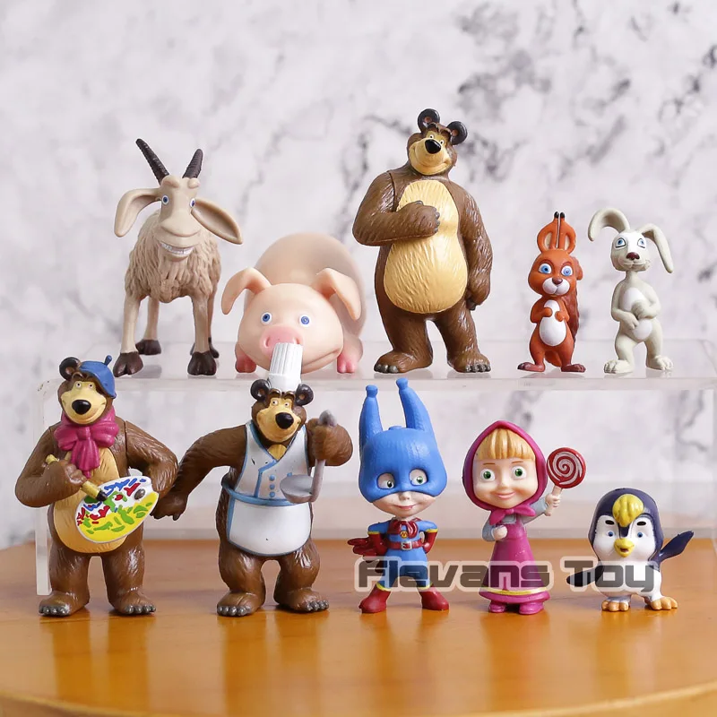

Masha & The Bear Masha and Bear PVC Action Figures Toy for Children Girls Christmas Gifts Birthday Party Supplies 10pcs/set