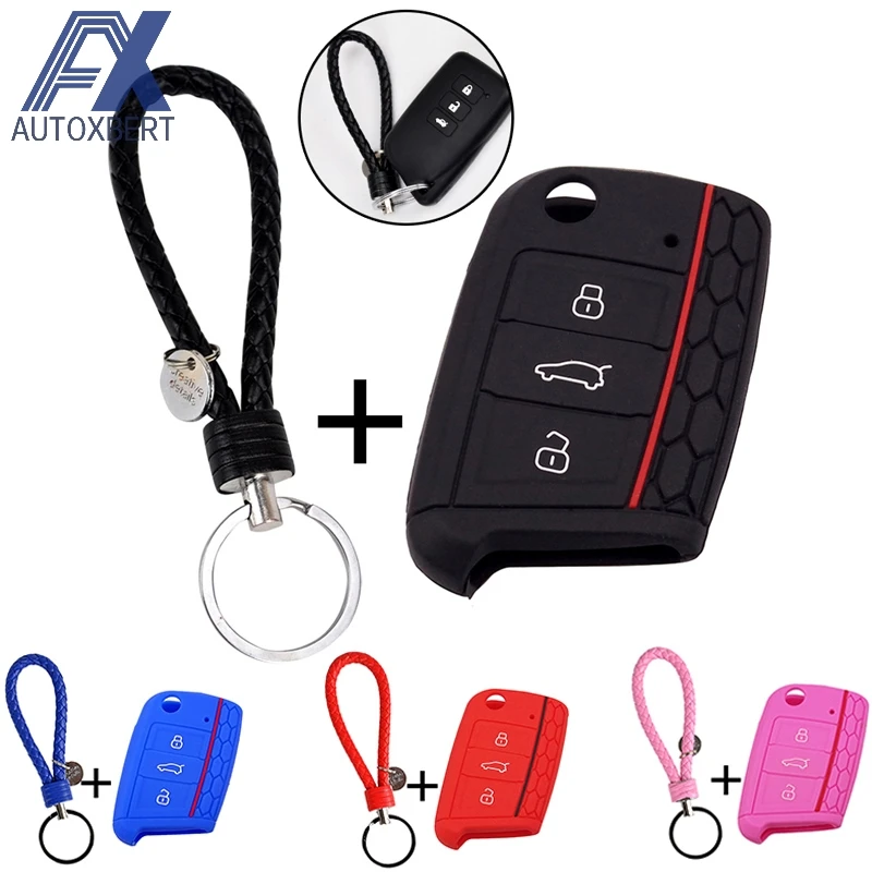 

AX Silicone Key Fob Cover w/Pu Leather Braided Key Chain Ring For Vw Golf Mk7 For Skoda Octavia Combi Seat Leon Ibiza Cuptra
