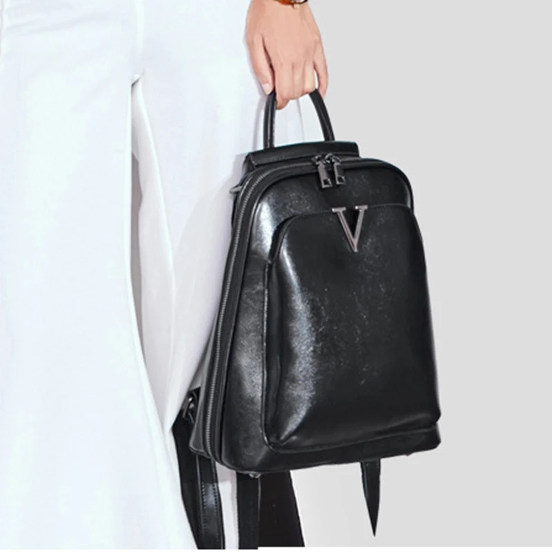 

Oil Wax Leather Ladies Backpack Messenger Bag Shoulder Bag Leather School Backpack Fashion Retro Female Rucksack Backpack