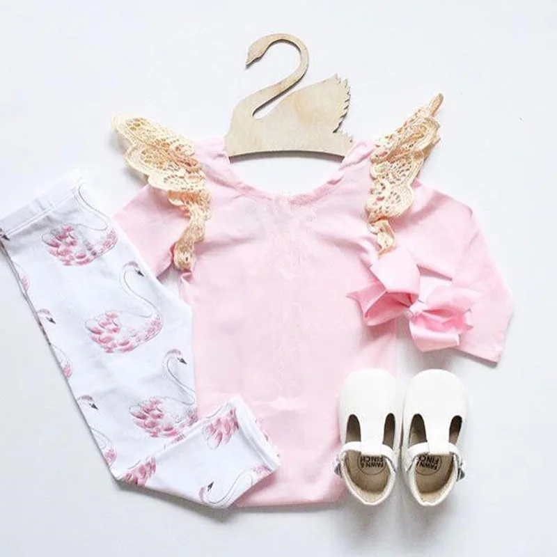 

Wholesale Baby girl clothes Pink T-shirt+ Leggings 2pcs suit Little Swan Cotton Infant girls clothing baby girl clothing sets