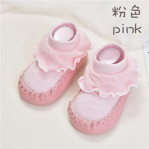 lace pink Детские носки с бантиком и резиновой подошвой; летние носки-тапочки для малышей; нескользящие кожаные носки-тапочки для маленьких мальчиков и девочек; одежда - Цвет: lace pink