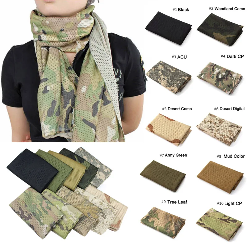 

Fashion Unisex Multi-purpose Fish Net Mesh Tactical Camouflage Scarf Veil Neckerchief for Outdoor Activities and War Game JL
