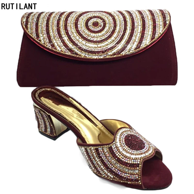 

Italian Matching Designer Shoe and Bag Set for Wedding Matching Shoe and Bag Set Decorated with Rhinestone Party Shoes and Bag
